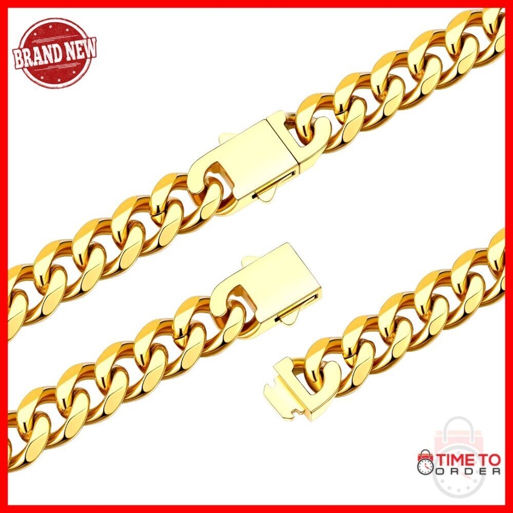 Stainless Steel Cuban Link Chain Necklace, 12mm Width, 18-30 Inch Adjustable